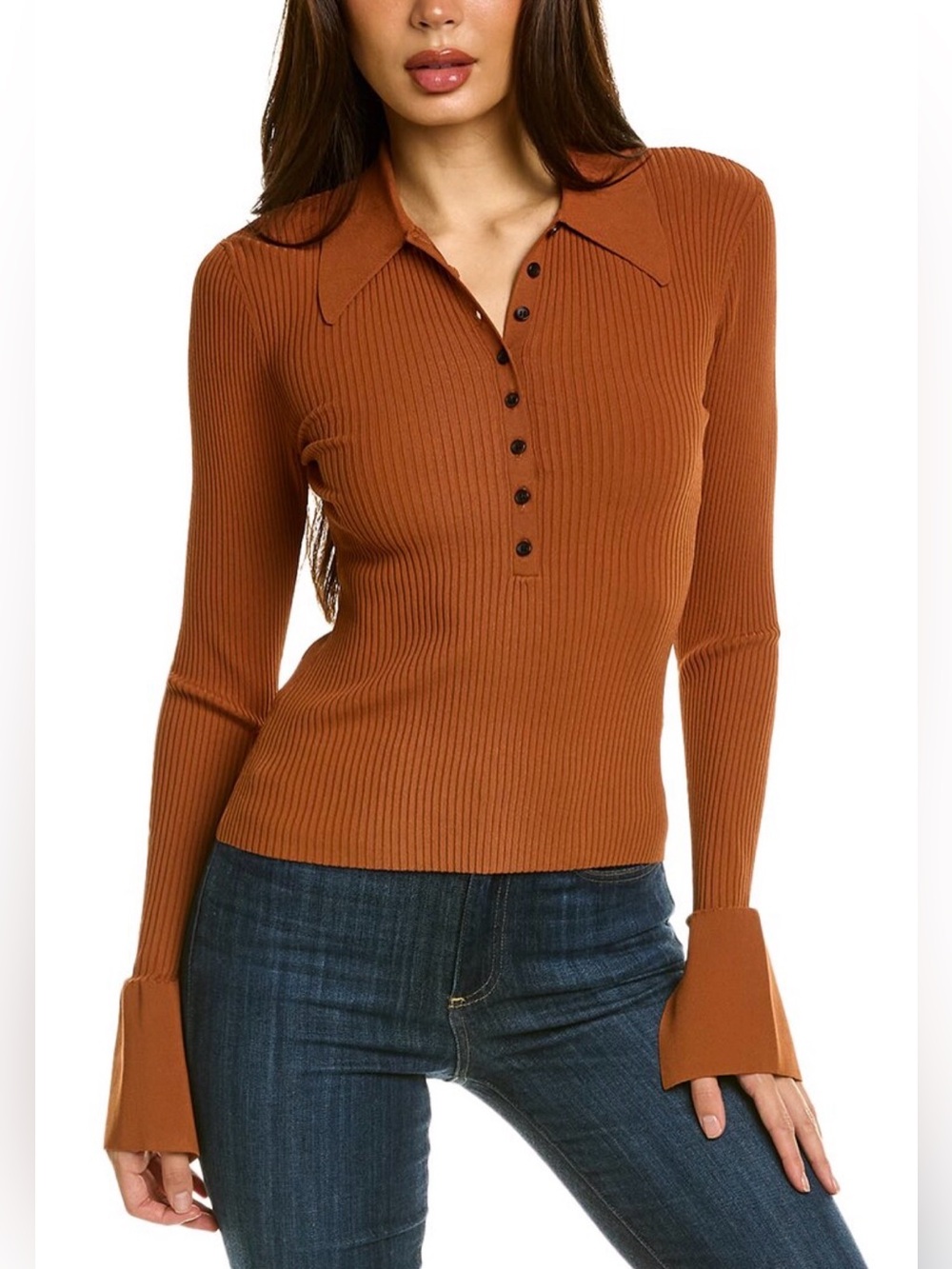 A.L.C Ribbed Polo Knit Top in Rust